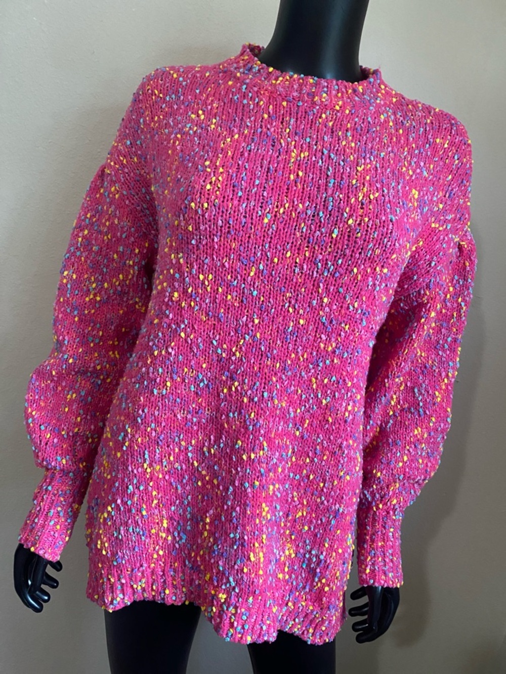 Cozy Pink Speckled Knit Sweater Kawaii Cute
